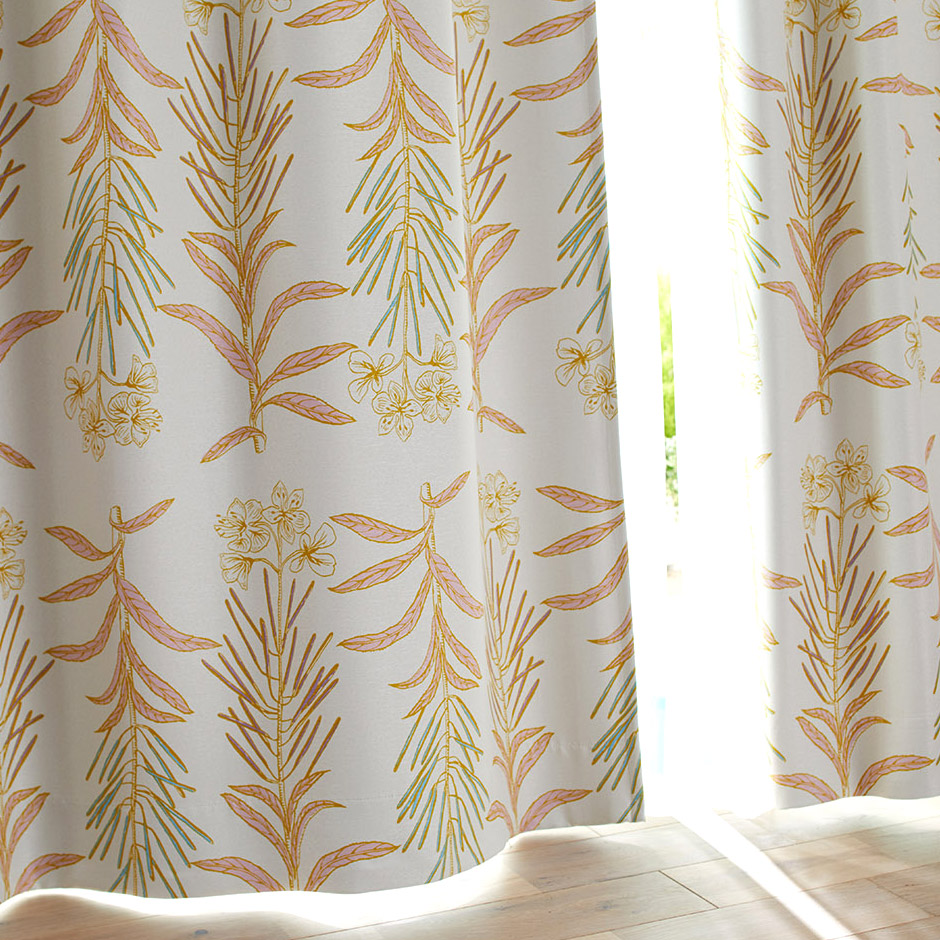 【2級遮光カーテン】縦に伸びるボタニカル柄が爽やかな北欧デザイン グラッセ