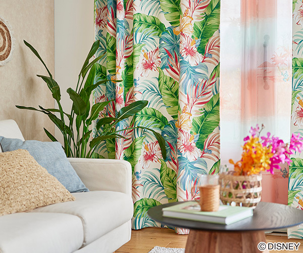 ディズニーカーテン　2級遮光カーテン　アロハボタニカ〔リロ＆スティッチ〕